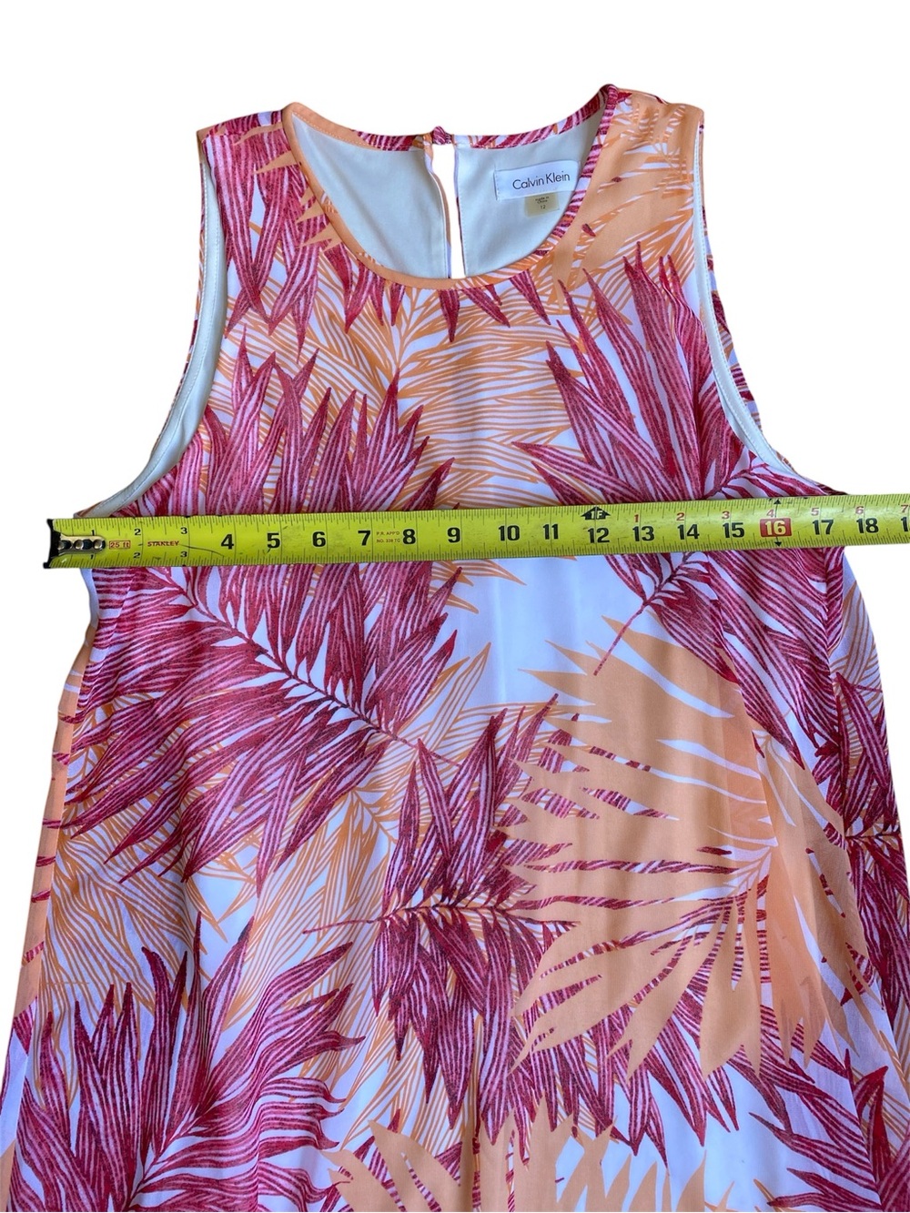 Calvin Klein Peach and Pink Tropical Print Sleeveless Dress Size 12 - Picture 3 of 7